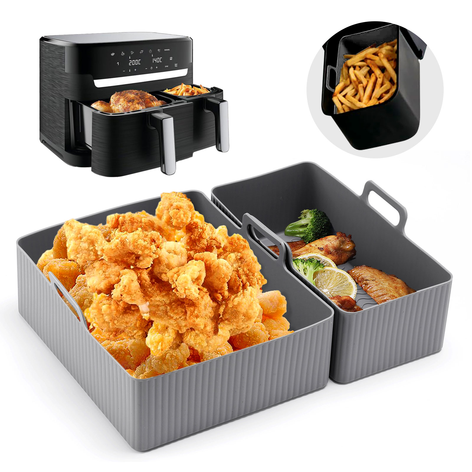 2pcs Set Silicone Air Fryer Ma - огляд і ціна Air Fryer Silicone Pot Liner